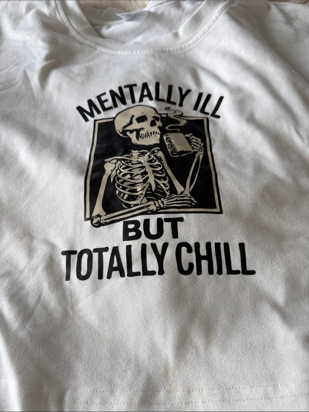 Hanes White Short Sleeve Tee with Black Skeleton Graphic